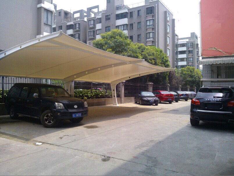 上海松江區(qū)膜結(jié)構(gòu)停車棚 型號為JY-22 景觀車棚案例
